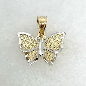10K White and Yellow Gold Butterfly Pendant Charm .44g